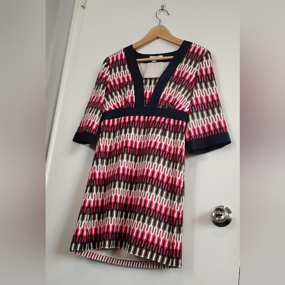 Banana Republic Womens Dress Size 6 Red Blue Gold Geometric Pattern Mini Dress